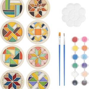 Temlum Wooden Coasters Painting Kit, Paint You Own Coaster Wooden Painting Craft Kit for Adults and Beginners Art Craft Supplies