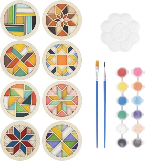 Temlum Wooden Coasters Painting Kit, Paint You Own Coaster Wooden Painting Craft Kit for Adults and Beginners Art Craft Supplies