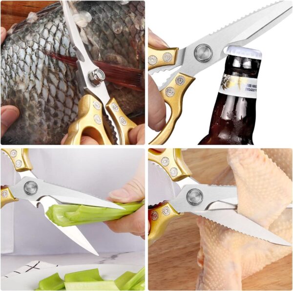 Kitchen Scissors, Heavy Duty Sharp Kitchen Shears Dishwasher Safe, Kitchen Accessories Cooking Shears for Kitchen Meat Chicken Fish Poultry Herb Bread (gold) - Image 4