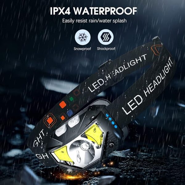 LHKNL Headlamp Flashlight, 1200 Lumen Ultra-Light Bright LED Rechargeable Headlight with White Red Light,2-Pack Waterproof Motion Sensor Head Lamp,8 Modes for Outdoor Camping Running Hiking Fishing - Image 5