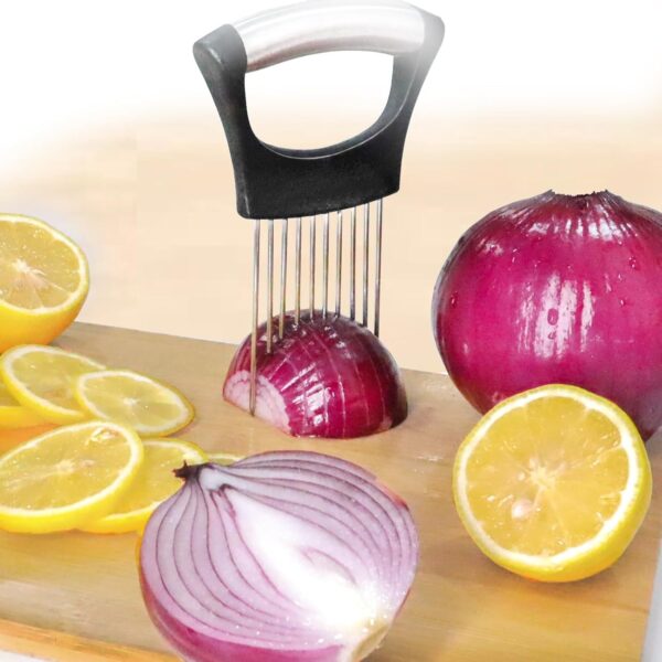 JAYVAR Onion Holder for Slicing, Onion Cutter Vegetable Chopper, Stainless Steel Tomato Slicer Vegetable Cutter for Potato, Avocados, Eggs, Food Slicer Assistant Tool for Fruit Lemon and Meat - Image 4