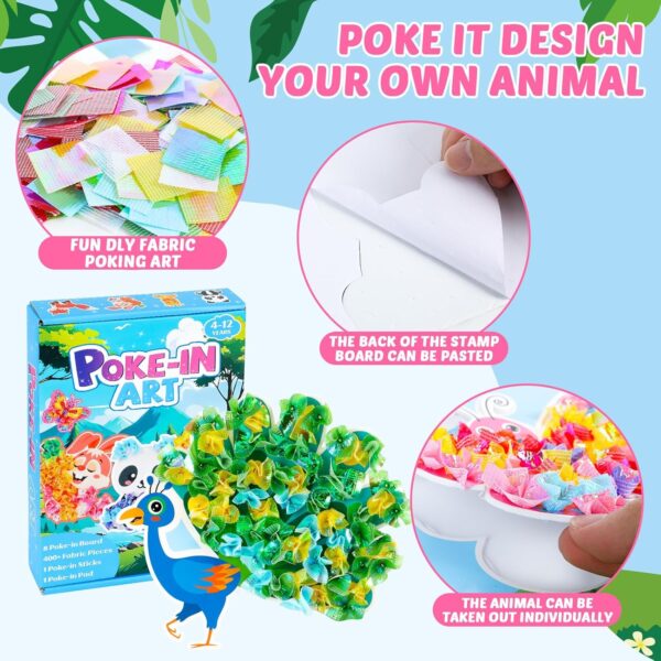 8PCS Poke-in Art and Crafts Kit for Kids Spring Animal Theme No-Mess Fabric Sewing Arts Girls Boys 4-12 Puzzle Puncture Painting DIY Animal Toy Gifts Creative Activities Game Birthday Party - Image 3