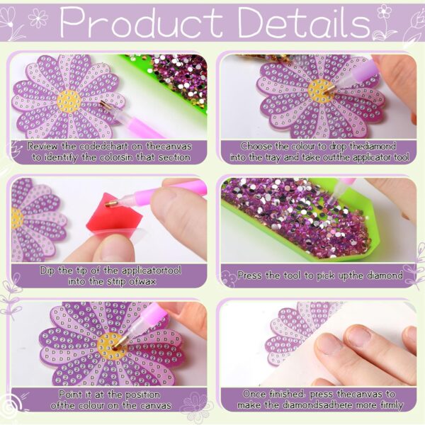 Relaxweex 30 Pcs Diamond Painting Kits for Adults DIY Diamond Art Painting Wall Hook Key Holder Wall Mounted Adhesive Hook Flowers Theme Arts and Crafts DIY Kits for Towel Hat Kitchen Decoration - Image 5