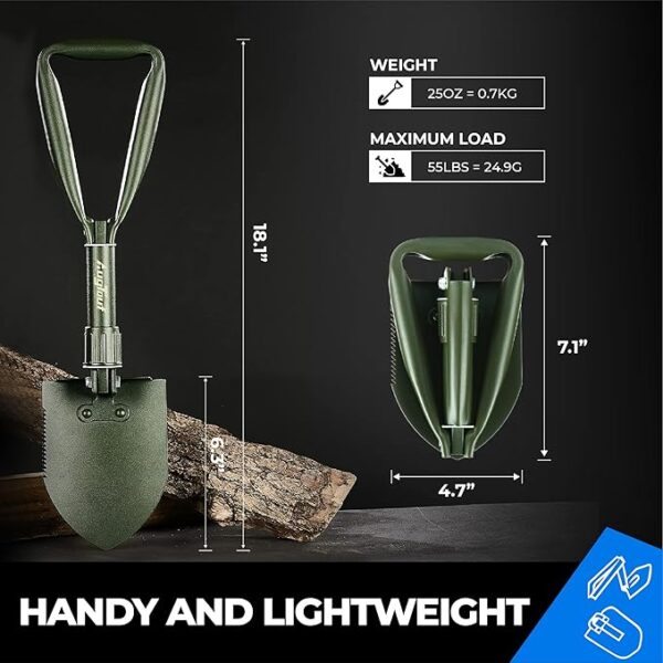 18'' Military Folding Camping Shovel, Offroad Survival High Carbon Steel Shovel (Olive) AugTouf by toolant - Image 4