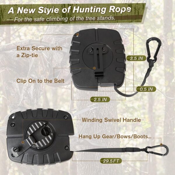Retractable Bow Hoist, 29.5FT Bow & Gear Hoist for Tree Stand, Bow Rope with Crank Handle for Easy Rope Rewinding, Premium Gear Rope, Must Have Accessories for Tree Stand Climbing Safety - Image 2