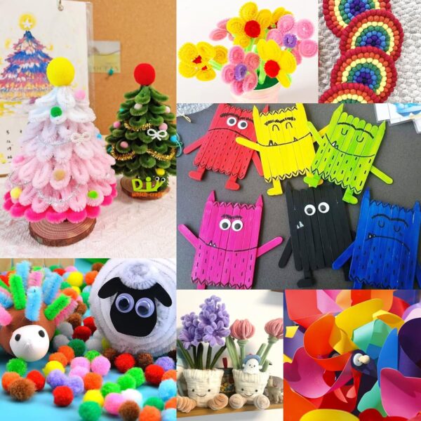 FUNZBO Arts and Crafts Supplies for Kids - Craft Kit with Glitter Glue Stick, Pipe Cleaners Pom Poms Craft & Craft Tools, DIY School Supplies Kit, Girls Toys, Birathday Gifts for Girls Boys Age 4+ - Image 4