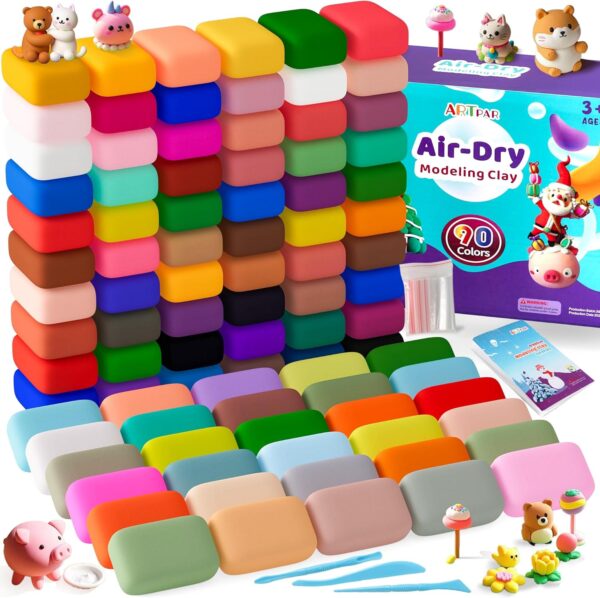 Air Dry Clay 90 Colors, Modeling Clay for Kids,Model Magic Clay,DIY Molding Clay Starter Kit with Sculpting Tools,Soft and Non-Sticky,Art and Crafts for Boys & Girls 3-12 Years Old.