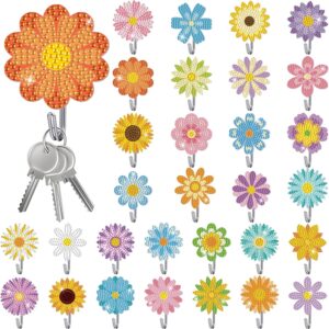 Relaxweex 30 Pcs Diamond Painting Kits for Adults DIY Diamond Art Painting Wall Hook Key Holder Wall Mounted Adhesive Hook Flowers Theme Arts and Crafts DIY Kits for Towel Hat Kitchen Decoration