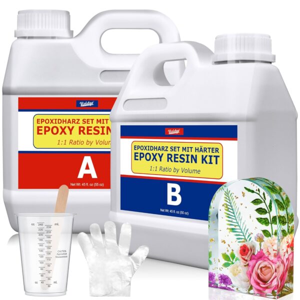 Epoxy Resin - 105oz/0.8 Gallon Crystal Clear Epoxy Kit for Casting and Coating, Table Tops - Bubble Free Fast Curing 2 Part Art Resin for Jewelry Making, Wood, Molds, River Table, Crafts