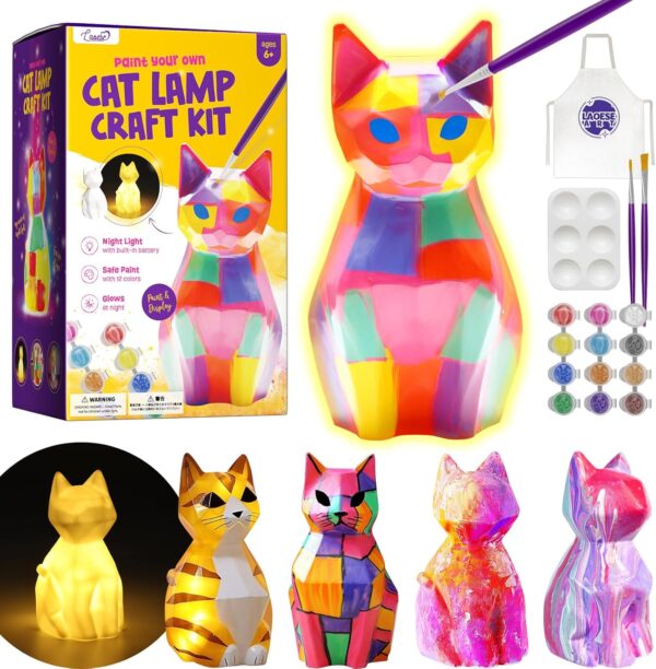 Paint Your Own Cat Lamp Kit, Art Supplies Arts & Crafts Kits, Painting kit for Kids 6-12, Arts and Crafts for Kids Ages 8-12, Toys Girls Boy Birthday Easter Gift Ages 3 4 5 6 7 8 9 10 11 12+