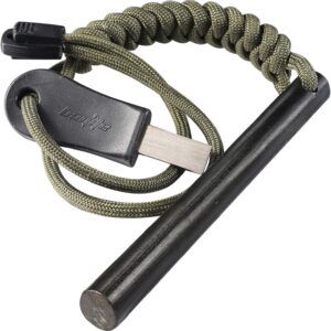 bayite 4 Inch Survival Ferrocerium Drilled Flint Fire Starter, Ferro Rod Kit with Paracord Landyard Handle and Striker
