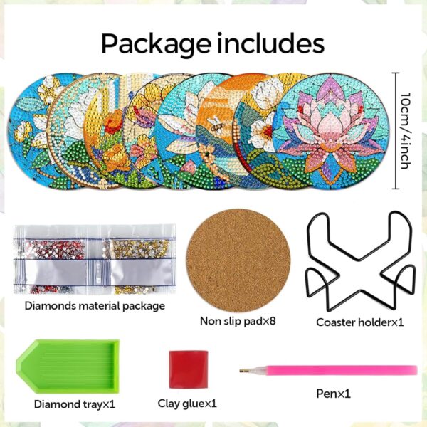 EWJRNSF 8 PCS Small Diamond Art Coasters Kits, Diamond Painting Coasters, Fall Diamond Art Kits for Adults Beginners, Arts and Crafts Item Sets with Holder for Drinks Flower Style - Image 2