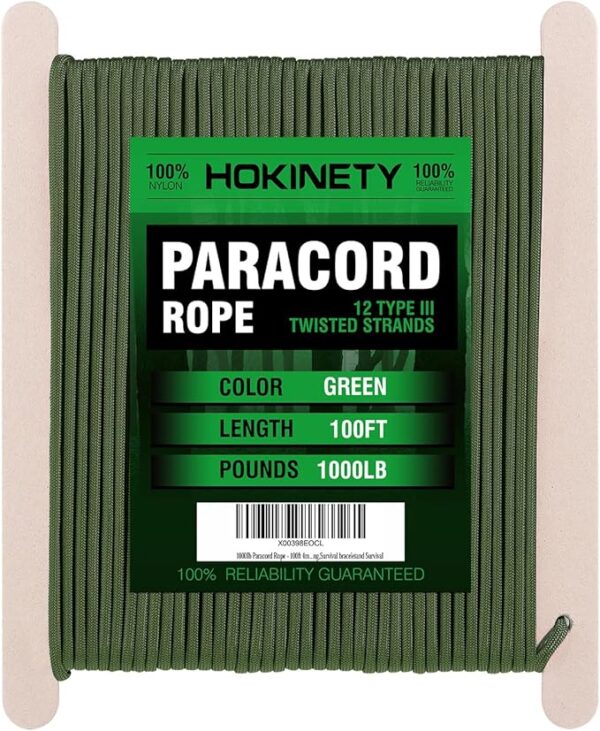 1000Ib Paracord Rope - 100ft / 200ft / 500ft / 1000ft 4mm,12 Strand Parachute Spool Cord,para Cord Lanyard for Camping,Hammock,Clothsline,Hiking,Fishing,Survival braceletand Survival - ArmyGreen 100FT - Image 3
