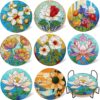 EWJRNSF 8 PCS Small Diamond Art Coasters Kits, Diamond Painting Coasters, Fall Diamond Art Kits for Adults Beginners, Arts and Crafts Item Sets with Holder for Drinks Flower Style