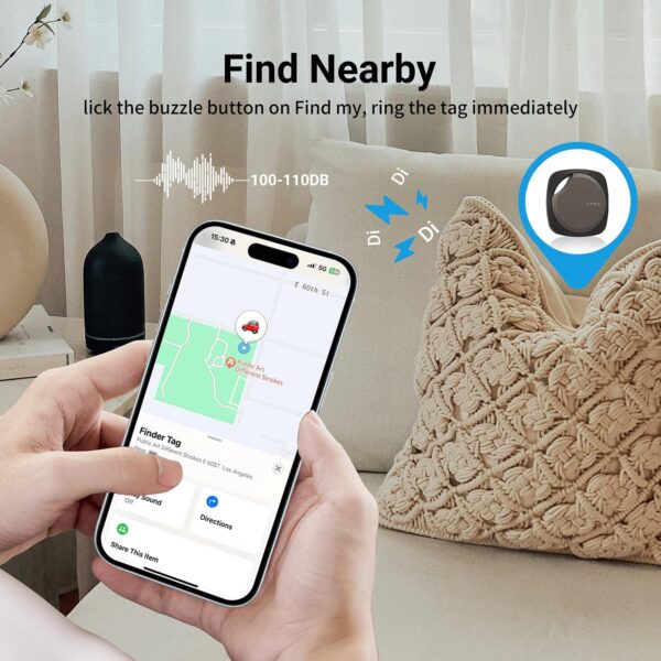 Finder Tag-4 Pack, Invisible Guard Bluetooth Tracker Works with Apple Find My (iOS Only) - Waterproof, Replaceable Battery, Lost Mode, Smart Key Finder Item Locator for Bags, Suitcases, Pet-4pc Black - Image 4