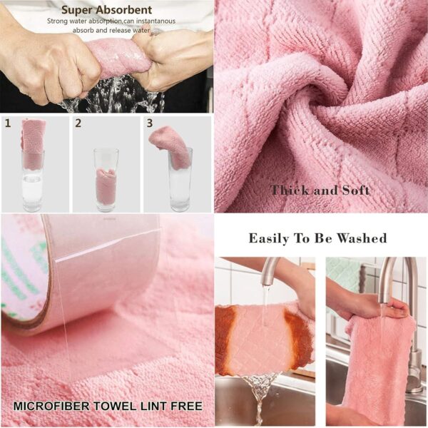 Microfiber Kitchen Washcloths, Super Absorbent Coral Velvet Dishtowels, Premium Table Cleaning Cloths, Non-Stick Oil Quick Dry Dish Towels, Soft Tea Towels, 10 Pack - Image 4