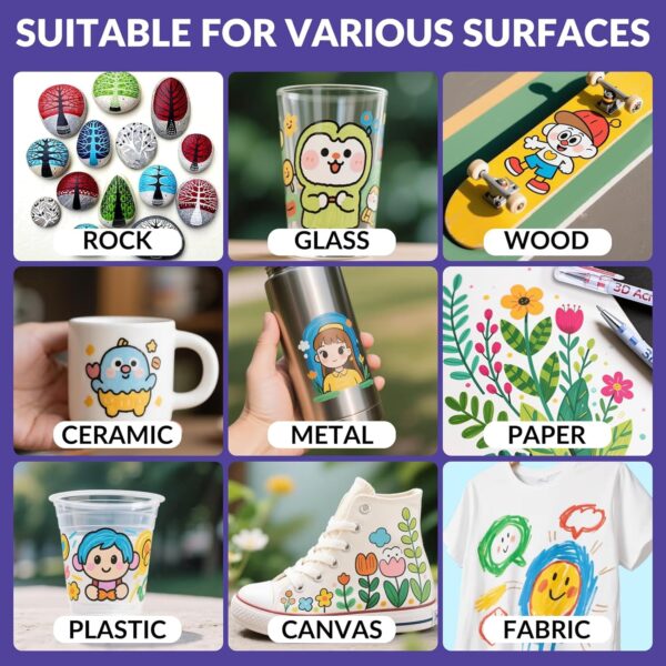 3D Acrylic Gel Pen,36 Colors Acrylic Paint Markers With 1mm Bullet Tip Point, Acrylic Paint Pens for Black Paper,Rock Painting, Glass, Wood, Fabric,Cards,Scrapbook,DIY Art Crafts - Image 5