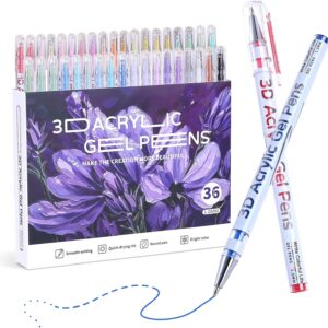 3D Acrylic Gel Pen,36 Colors Acrylic Paint Markers With 1mm Bullet Tip Point, Acrylic Paint Pens for Black Paper,Rock Painting, Glass, Wood, Fabric,Cards,Scrapbook,DIY Art Crafts