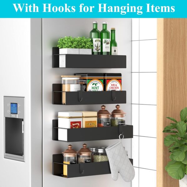 4 Pack Magnetic Spice Storage Rack Organizer for Refrigerator and Oven, Black Fridge Organizers and Storage - Image 5