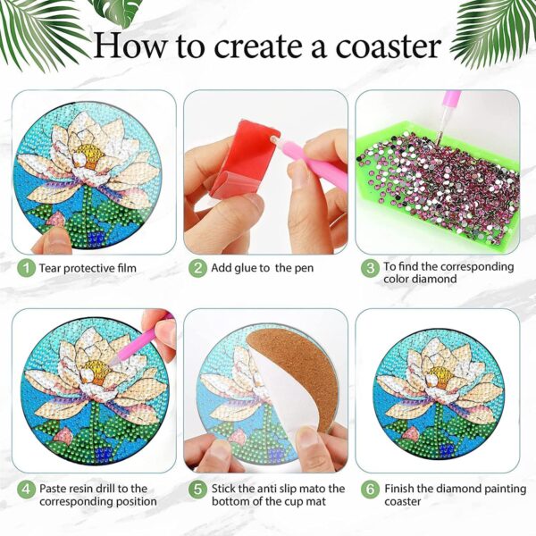EWJRNSF 8 PCS Small Diamond Art Coasters Kits, Diamond Painting Coasters, Fall Diamond Art Kits for Adults Beginners, Arts and Crafts Item Sets with Holder for Drinks Flower Style - Image 3