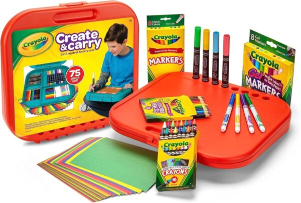 Crayola Create 'N Carry Art Set (75pcs), 2-in-1 Lap Desk & Carrying Case, Art Kit for Kids Crafts, Drawing & Coloring Supplies, Easter Gifts for Kids - Image 2