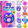 EZCRA Easy Arts and Crafts for Kids Age 3-5 - Make 10 Big Pom Pom Kit - DIY Plush Art Activity Craft for Little Boys & Girls - Toddler Crafts Sensory Activities