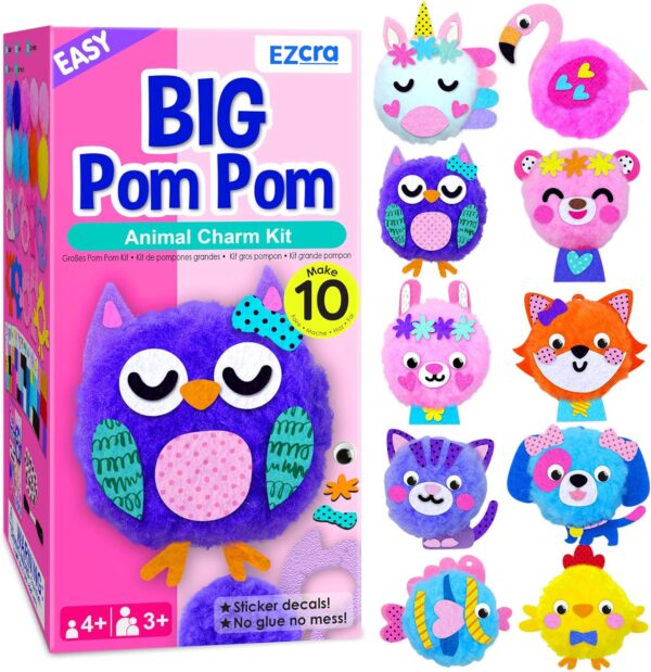EZCRA Easy Arts and Crafts for Kids Age 3-5 - Make 10 Big Pom Pom Kit - DIY Plush Art Activity Craft for Little Boys & Girls - Toddler Crafts Sensory Activities