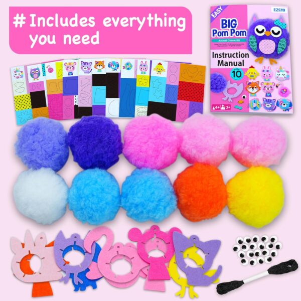 EZCRA Easy Arts and Crafts for Kids Age 3-5 - Make 10 Big Pom Pom Kit - DIY Plush Art Activity Craft for Little Boys & Girls - Toddler Crafts Sensory Activities - Image 3