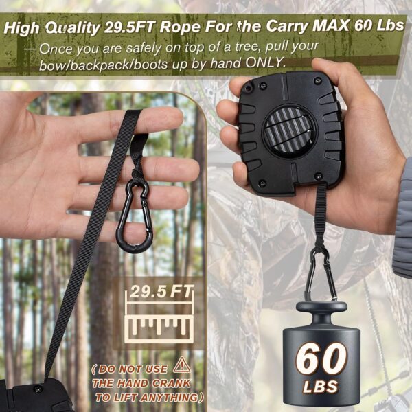 Retractable Bow Hoist, 29.5FT Bow & Gear Hoist for Tree Stand, Bow Rope with Crank Handle for Easy Rope Rewinding, Premium Gear Rope, Must Have Accessories for Tree Stand Climbing Safety - Image 5