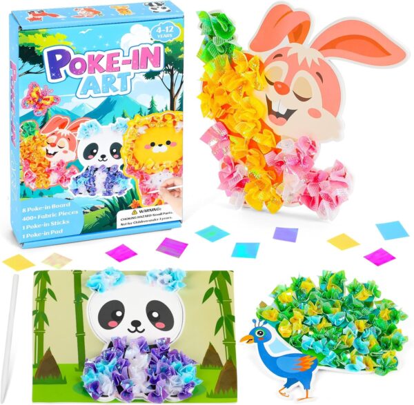8PCS Poke-in Art and Crafts Kit for Kids Spring Animal Theme No-Mess Fabric Sewing Arts Girls Boys 4-12 Puzzle Puncture Painting DIY Animal Toy Gifts Creative Activities Game Birthday Party