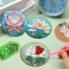 EWJRNSF 8 PCS Small Diamond Art Coasters Kits, Diamond Painting Coasters, Fall Diamond Art Kits for Adults Beginners, Arts and Crafts Item Sets with Holder for Drinks Flower Style - Image 6