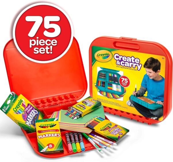 Crayola Create 'N Carry Art Set (75pcs), 2-in-1 Lap Desk & Carrying Case, Art Kit for Kids Crafts, Drawing & Coloring Supplies, Easter Gifts for Kids - Image 5