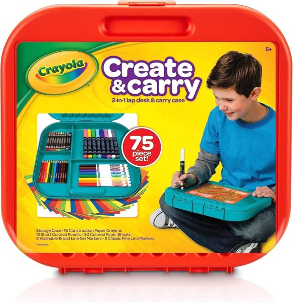 Crayola Create 'N Carry Art Set (75pcs), 2-in-1 Lap Desk & Carrying Case, Art Kit for Kids Crafts, Drawing & Coloring Supplies, Easter Gifts for Kids