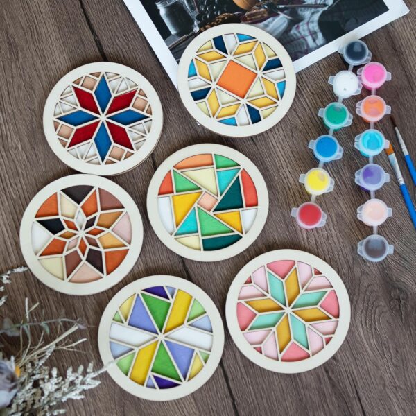 Temlum Wooden Coasters Painting Kit, Paint You Own Coaster Wooden Painting Craft Kit for Adults and Beginners Art Craft Supplies - Image 4