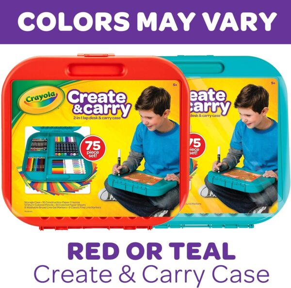 Crayola Create 'N Carry Art Set (75pcs), 2-in-1 Lap Desk & Carrying Case, Art Kit for Kids Crafts, Drawing & Coloring Supplies, Easter Gifts for Kids - Image 3