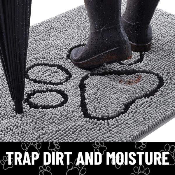 Smiry Dog Door Mat for Muddy Paws, Absorbent Dirt Trapper Non Slip Quick Dry Washable Chenille Mat for Mud Dogs, Entry Rug for Indoor and Outdoor (30x20 Inches, Grey) - Image 3