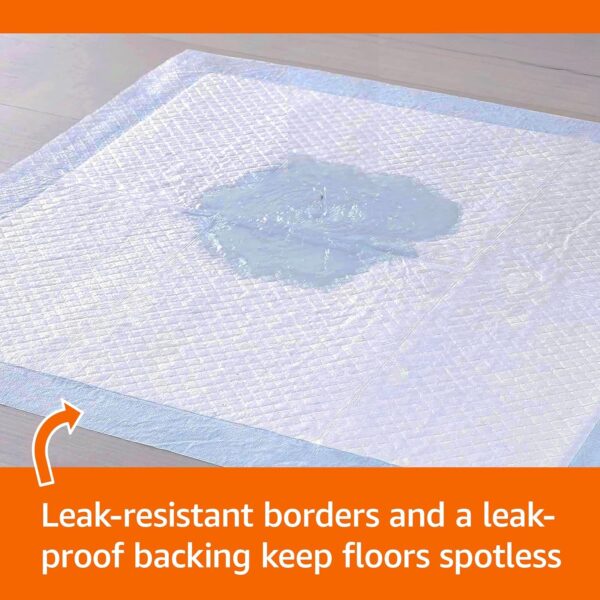 Amazon Basics Dog and Puppy Pee Pads with Leak-Proof Quick-Dry Design for Potty Training, Standard Absorbency, Regular Size, 22 x 22 Inches, Pack of 100, Blue & White - Image 2