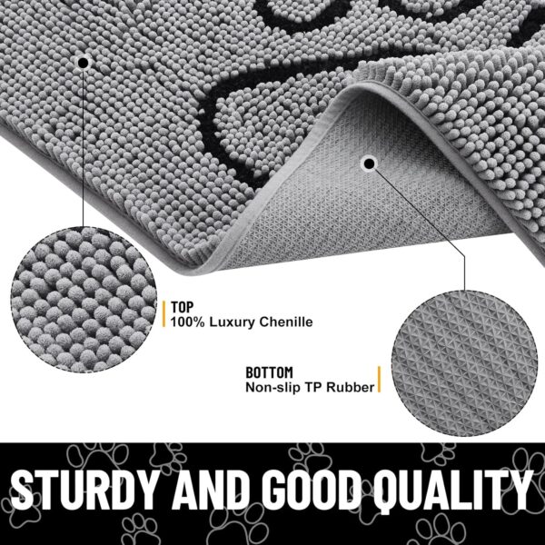 Smiry Dog Door Mat for Muddy Paws, Absorbent Dirt Trapper Non Slip Quick Dry Washable Chenille Mat for Mud Dogs, Entry Rug for Indoor and Outdoor (30x20 Inches, Grey) - Image 2