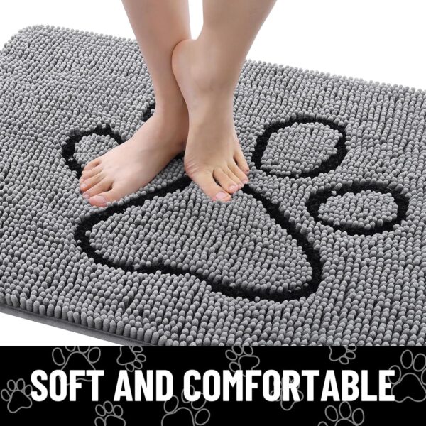 Smiry Dog Door Mat for Muddy Paws, Absorbent Dirt Trapper Non Slip Quick Dry Washable Chenille Mat for Mud Dogs, Entry Rug for Indoor and Outdoor (30x20 Inches, Grey) - Image 5