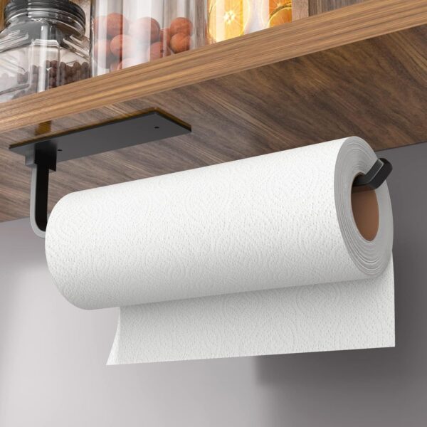 Paper Towel Holder - Self-Adhesive or Drilling, Matte Black, Upgraded Aluminum Kitchen Roll Dispenser Under Cabinet, Lighter but Stronger Than Stainless Steel! - Image 6