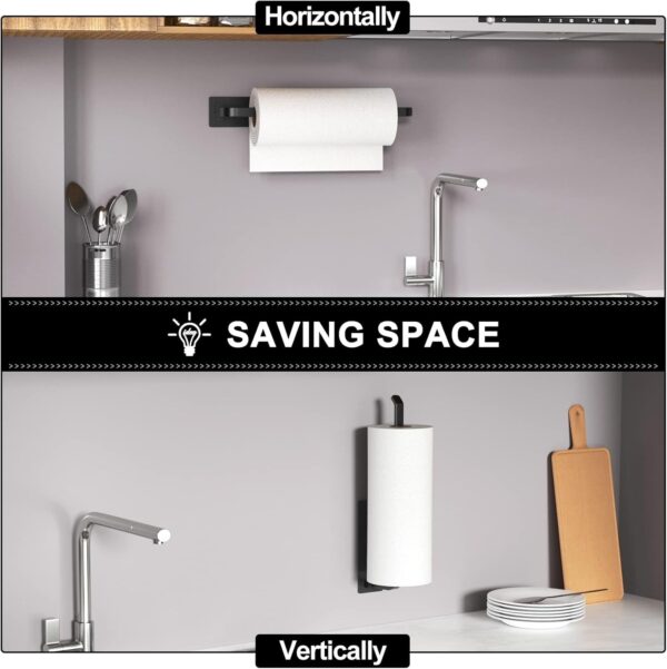 Paper Towel Holder - Self-Adhesive or Drilling, Matte Black, Upgraded Aluminum Kitchen Roll Dispenser Under Cabinet, Lighter but Stronger Than Stainless Steel! - Image 4