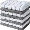 HYER KITCHEN Microfiber Dish Towels, Stripe Designed, Super Soft and Absorbent Dishcloth, Pack of 8, 12 x 12 Inch, Gray and White