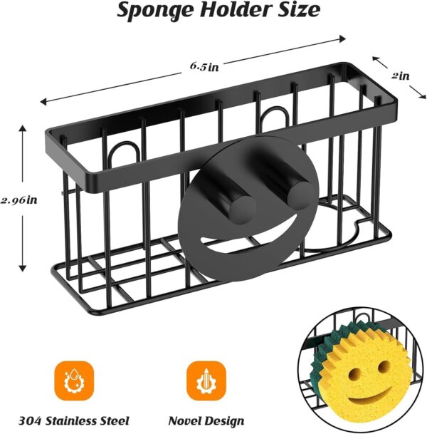 Sponge Holder Smiley Face, Sink Caddy for kitchen Sink,Sponge Holder with 2 PCS Suction Cups/1 PCS Adhesive Strips, Designed for Sponge, Soap, Dish brush, Scrubber-Black - Image 5