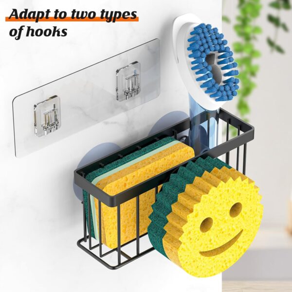 Sponge Holder Smiley Face, Sink Caddy for kitchen Sink,Sponge Holder with 2 PCS Suction Cups/1 PCS Adhesive Strips, Designed for Sponge, Soap, Dish brush, Scrubber-Black - Image 4