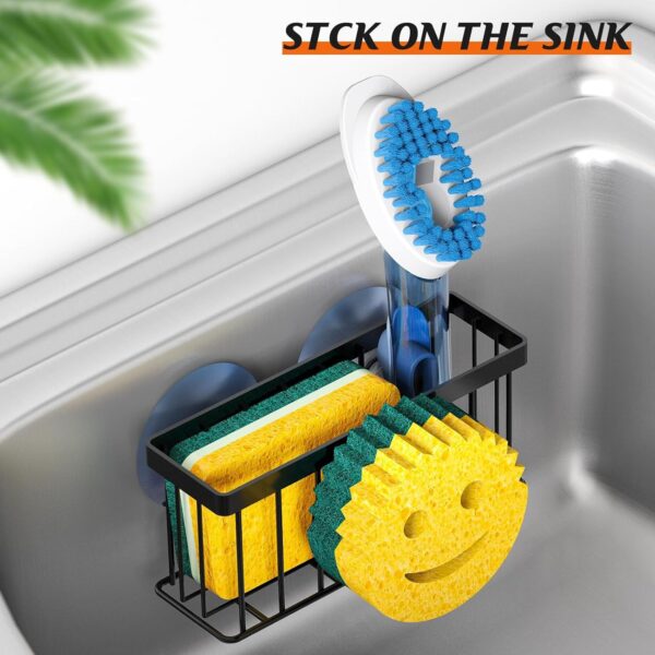 Sponge Holder Smiley Face, Sink Caddy for kitchen Sink,Sponge Holder with 2 PCS Suction Cups/1 PCS Adhesive Strips, Designed for Sponge, Soap, Dish brush, Scrubber-Black - Image 2