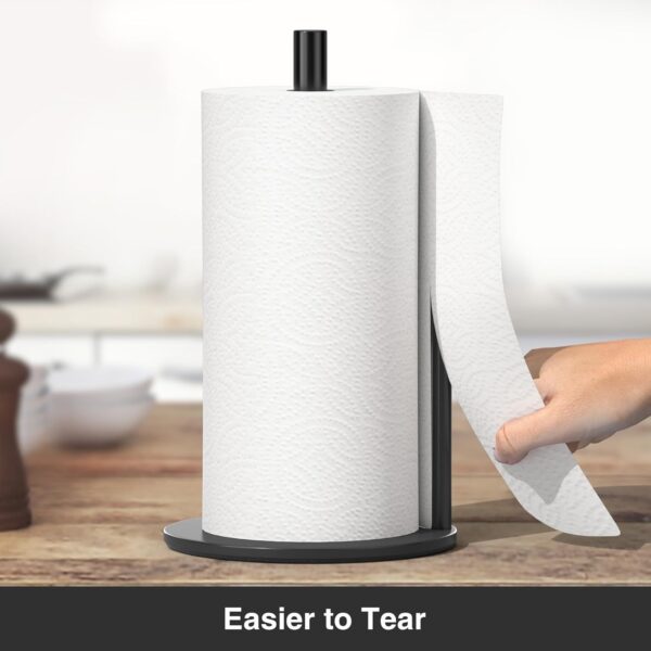 Paper Towel Holder Black Kitchen Roll Holder, Premium Stainless Steel Paper Towel Holder for Kitchen Roll Organize, Countertop Roll Dispenser with Weighted Base - Image 5