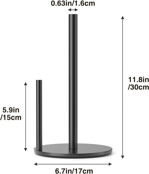 Paper Towel Holder Black Kitchen Roll Holder, Premium Stainless Steel Paper Towel Holder for Kitchen Roll Organize, Countertop Roll Dispenser with Weighted Base - Image 2