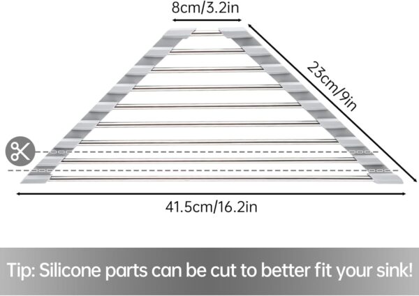 Tomorotec Triangle Roll-Up Dish Drying Rack for Sink Corner Small Foldable Stainless Steel Over The Sink Multipurpose Kitchen Drainer Caddy Organizer Storage Space Saver Shelf Holder (Gray) - Image 2