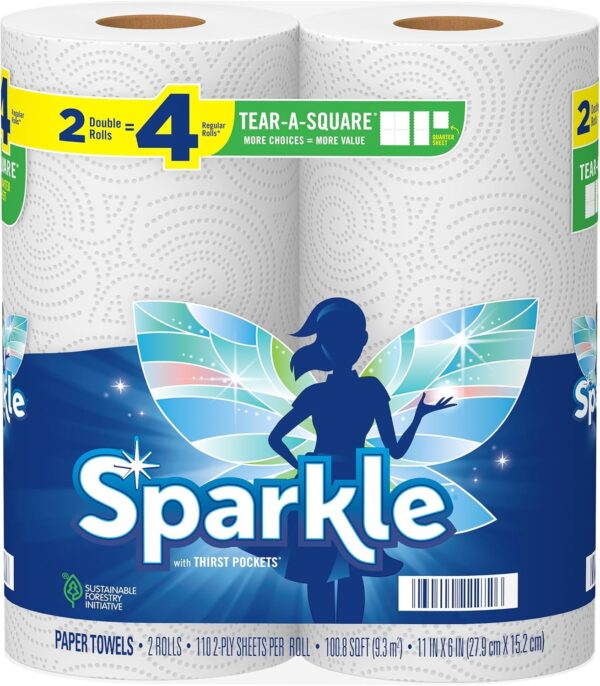 Sparkle Tear-A-Square Paper Towels, 2 Double Rolls = 4 Regular Rolls, Customizable Sheet Size Paper Towel - Image 8