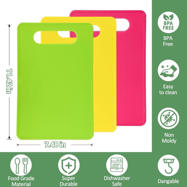 Kitchen Cutting Board Set of 3, Plastic Cutting Boards with Easy Grip Handle for Kitchen Cooking, Non Slip Cutting Mat Pad for Meat, Fruit, Vegetables, 12 Inch by 8 Inch - Image 3